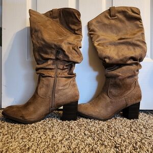 Women's Slouchy Brown/ Taupe Boots By Journee Collection, Size 9, Wide Calf
